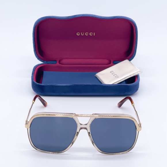 NEW GUCCI GG0200S 004 AVIATOR SUNGLASSES GUCCI GG0200S BLUE - Picture 1 of 14